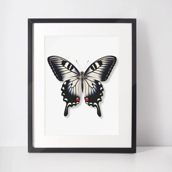 Watercolor Zebra Swallowtail Butterfly Wall Art Illustration Print Unframed - Picture 3 of 5